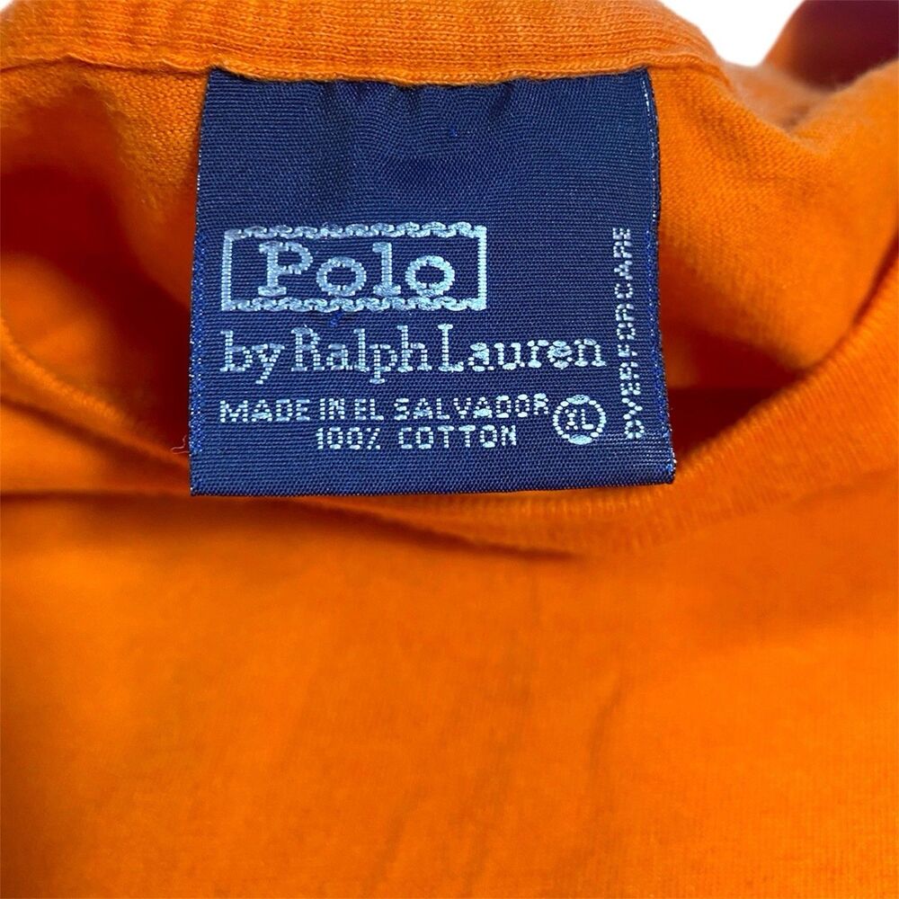 Vintage 90s Polo Ralph Lauren T-Shirt Mens XL Orange Crewneck Pony Logo Cotton - Picture 3 of 8
